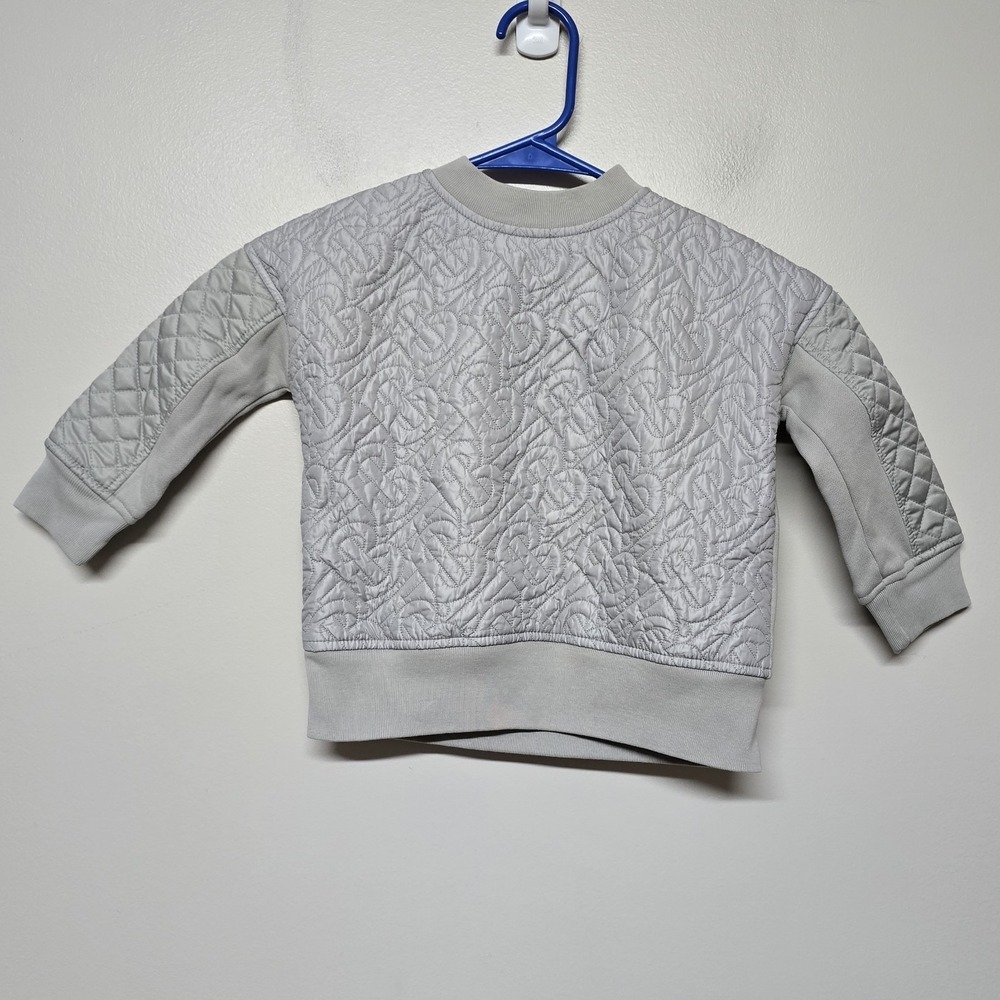 Burberry Toddler Gray Monogram Quilted Timothie‎ Sweatshirt Sz 3Y Shoulder Zip